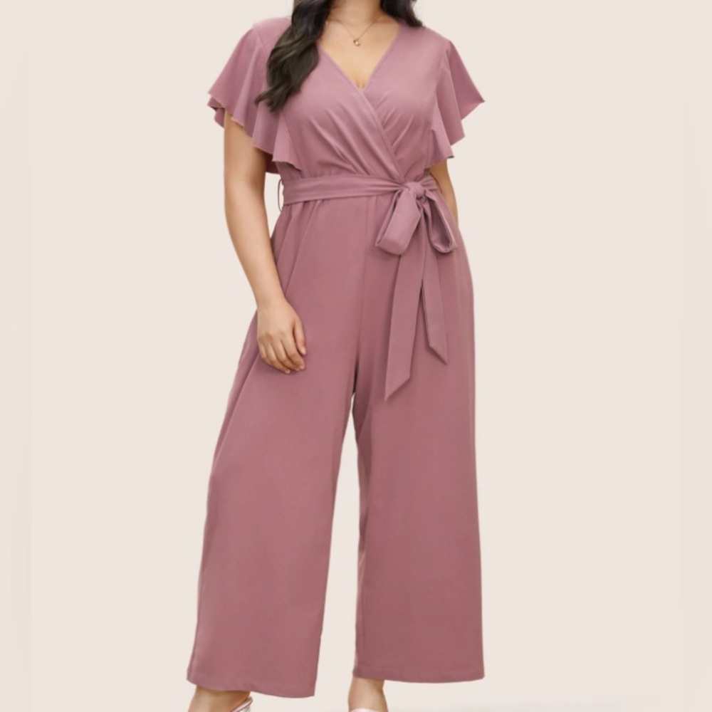BloomChic Dusty Rose Flutter Sleeve Jumpsuit